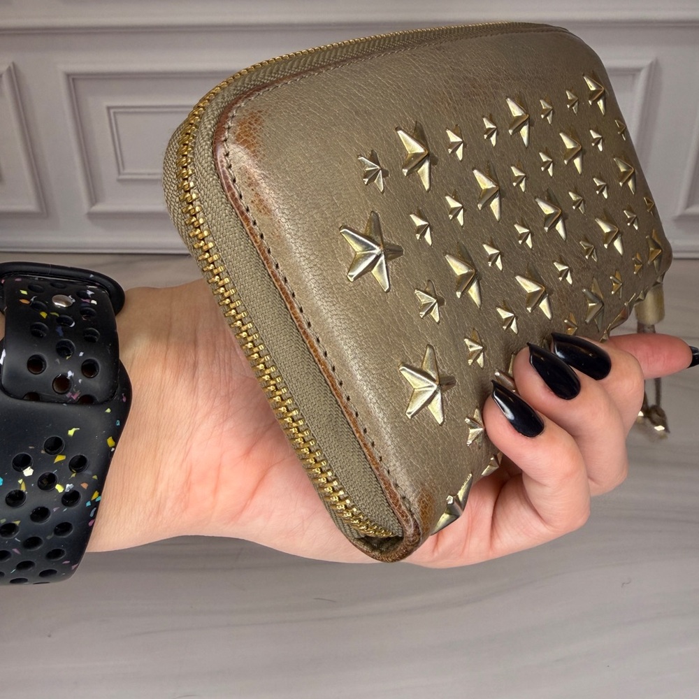Jimmy Choo Gold Metallic Zip Around Leather Continental Wallet Full Inclusion - Picture 11 of 15